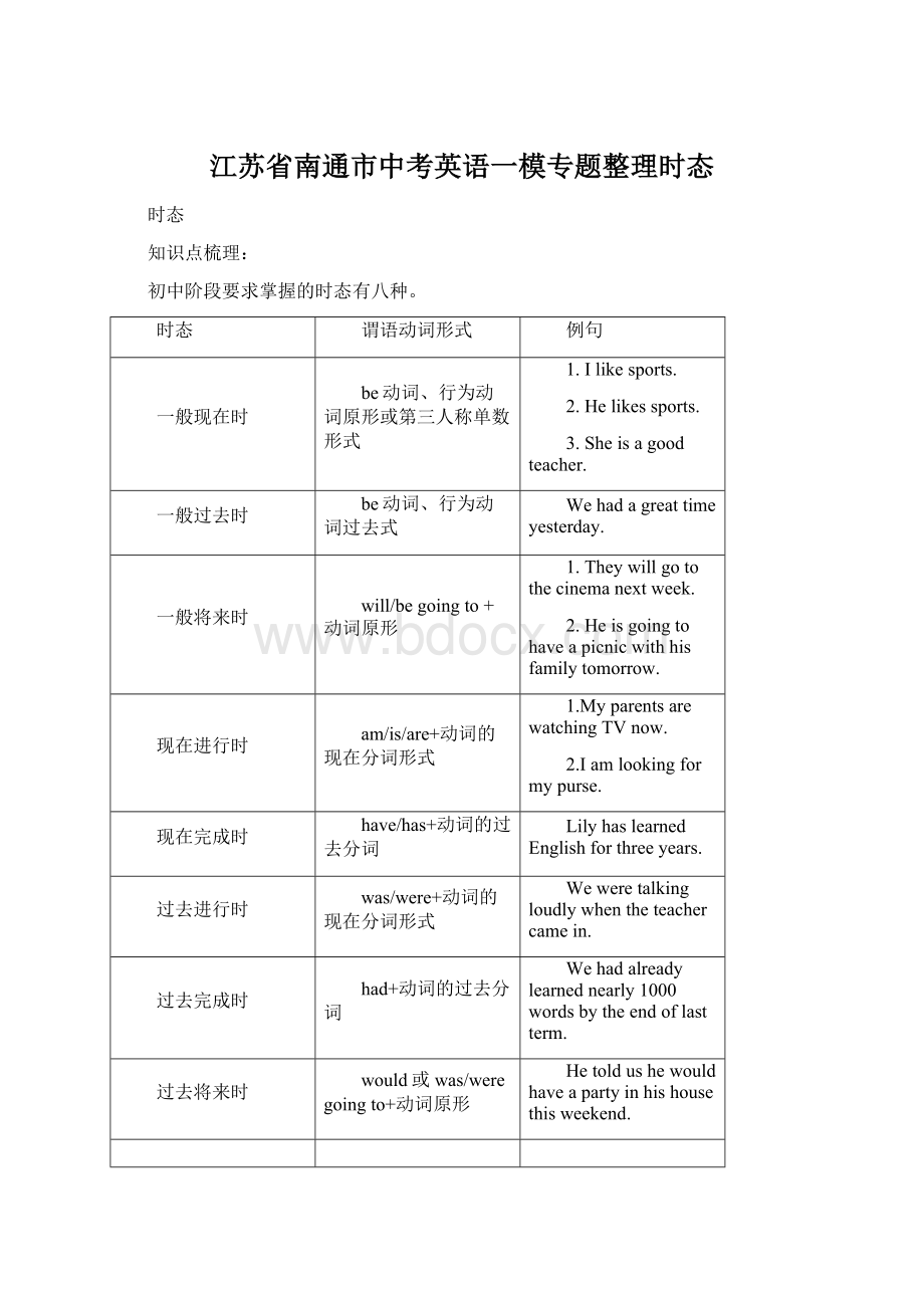 江苏省南通市中考英语一模专题整理时态Word下载.docx_第1页