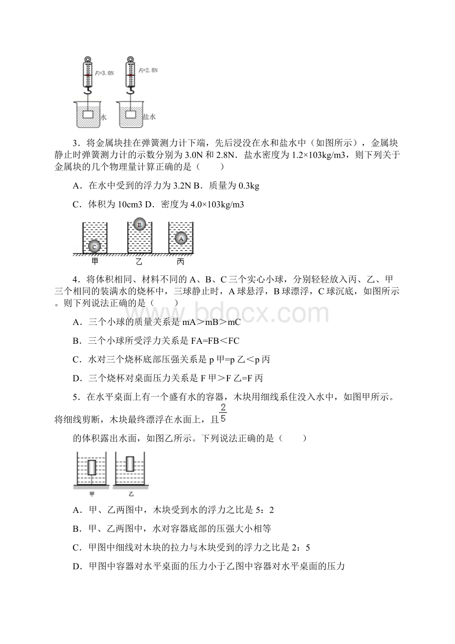 学年八年级物理下册第十章浮力期末总复习2新人教版Word格式文档下载.docx_第2页