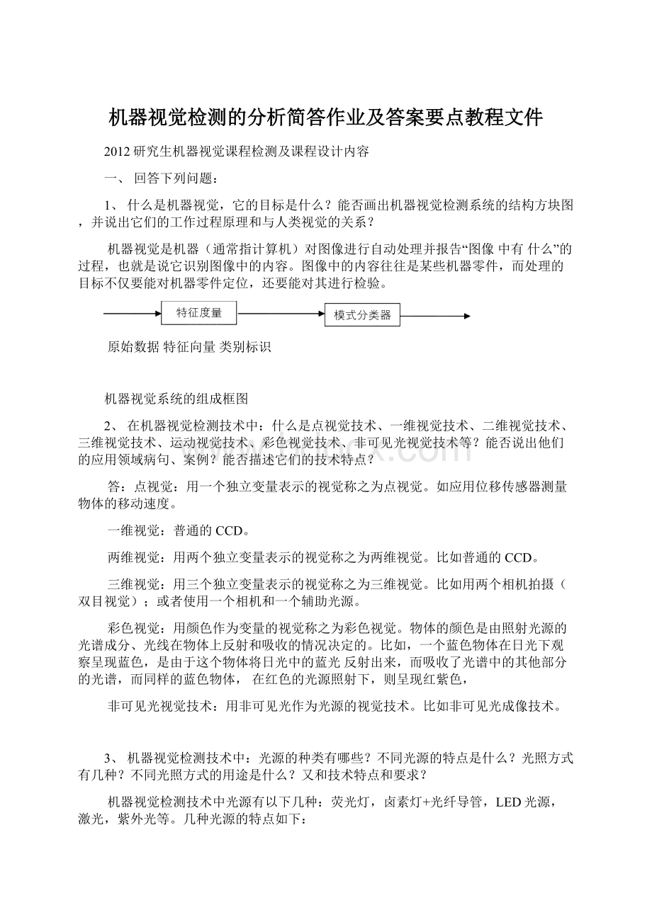 机器视觉检测的分析简答作业及答案要点教程文件Word文件下载.docx