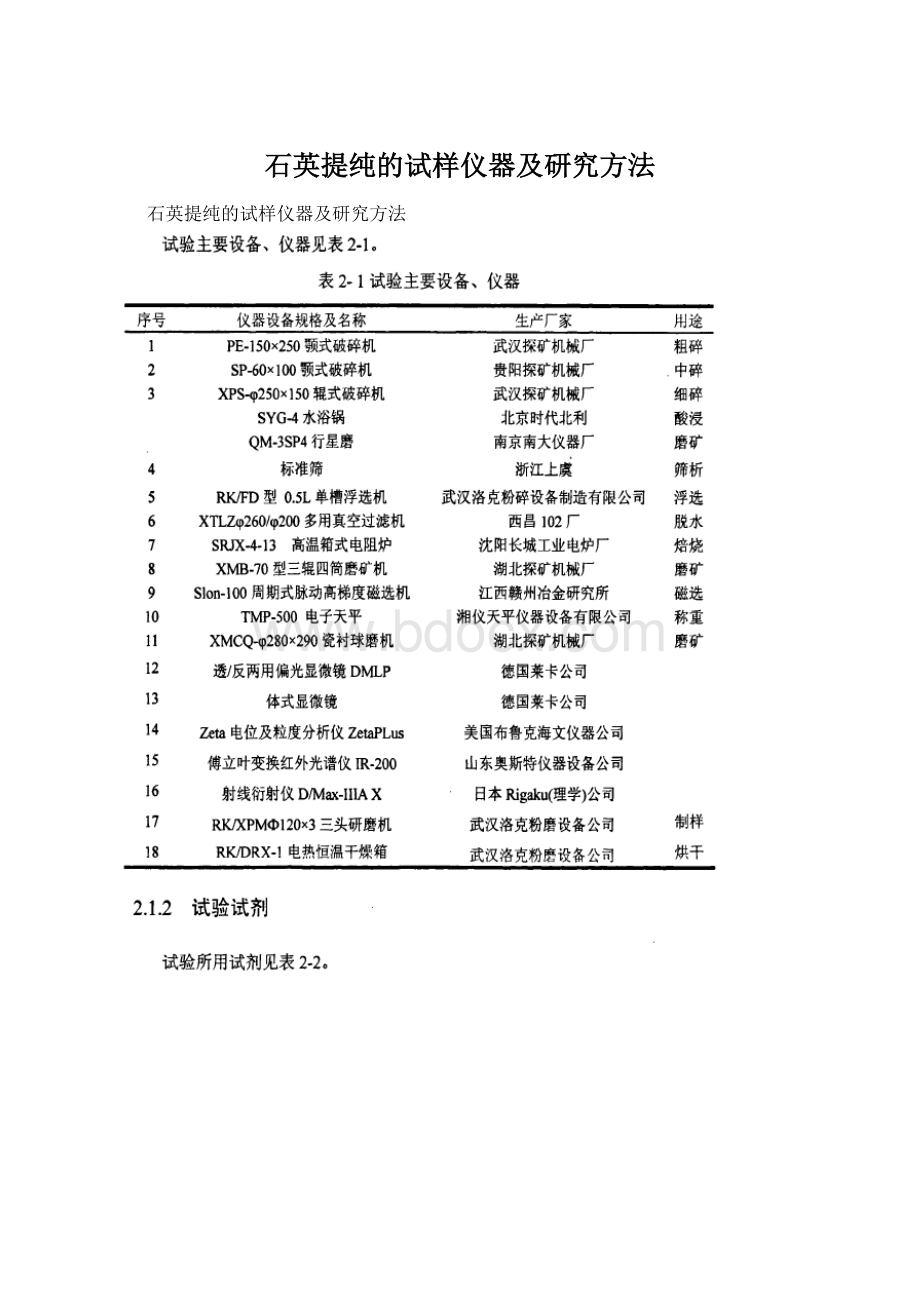 石英提纯的试样仪器及研究方法Word文档下载推荐.docx