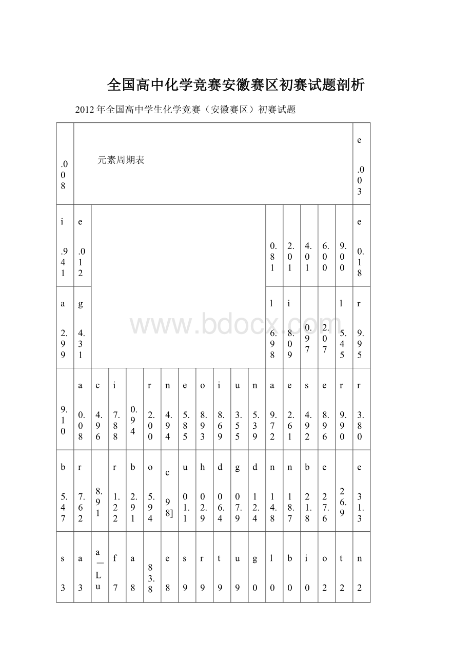 全国高中化学竞赛安徽赛区初赛试题剖析Word文档下载推荐.docx_第1页