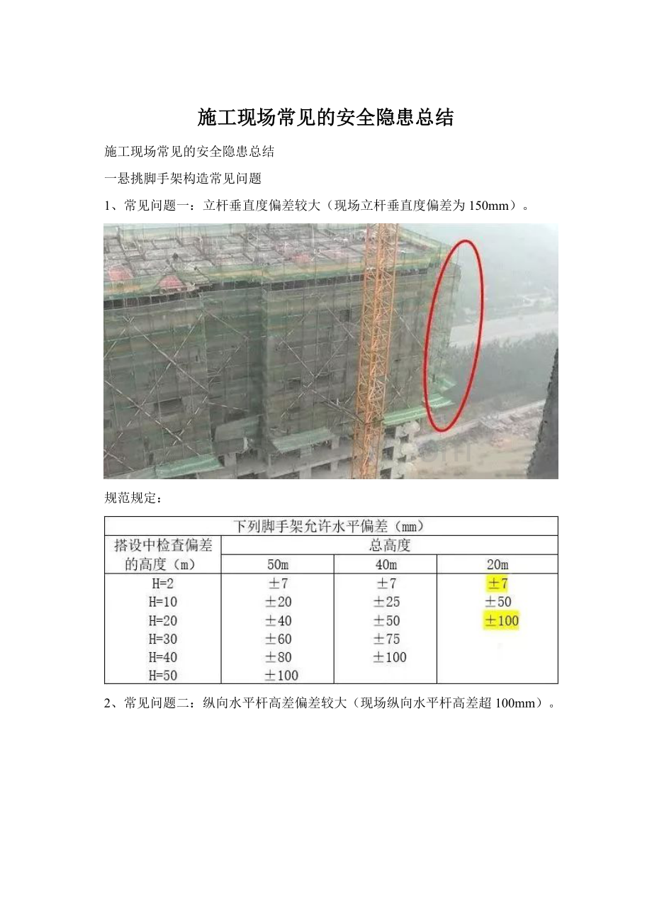 施工现场常见的安全隐患总结Word格式.docx_第1页