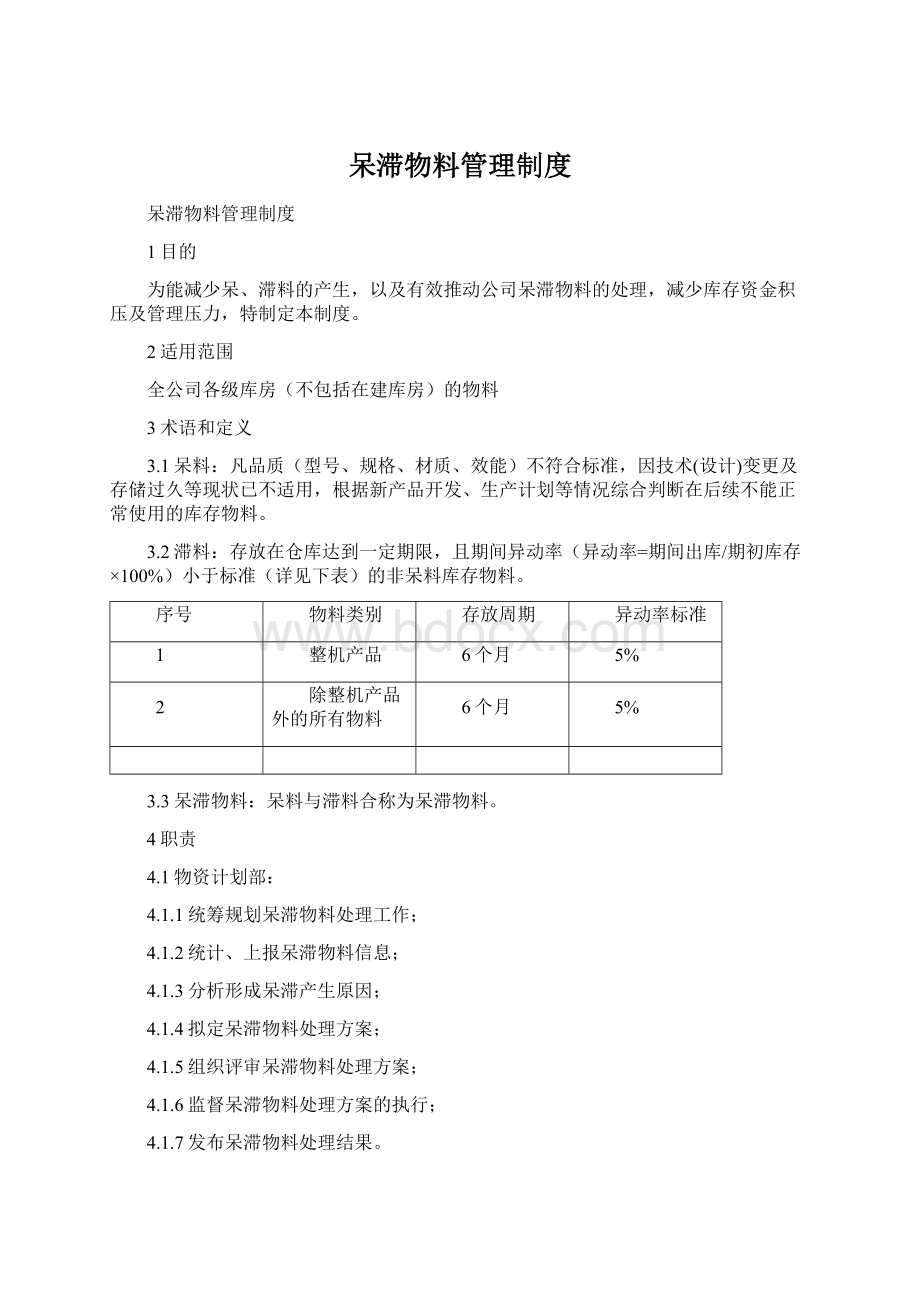 呆滞物料管理制度Word文档下载推荐.docx_第1页