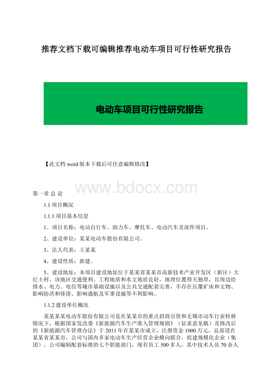 推荐文档下载可编辑推荐电动车项目可行性研究报告.docx