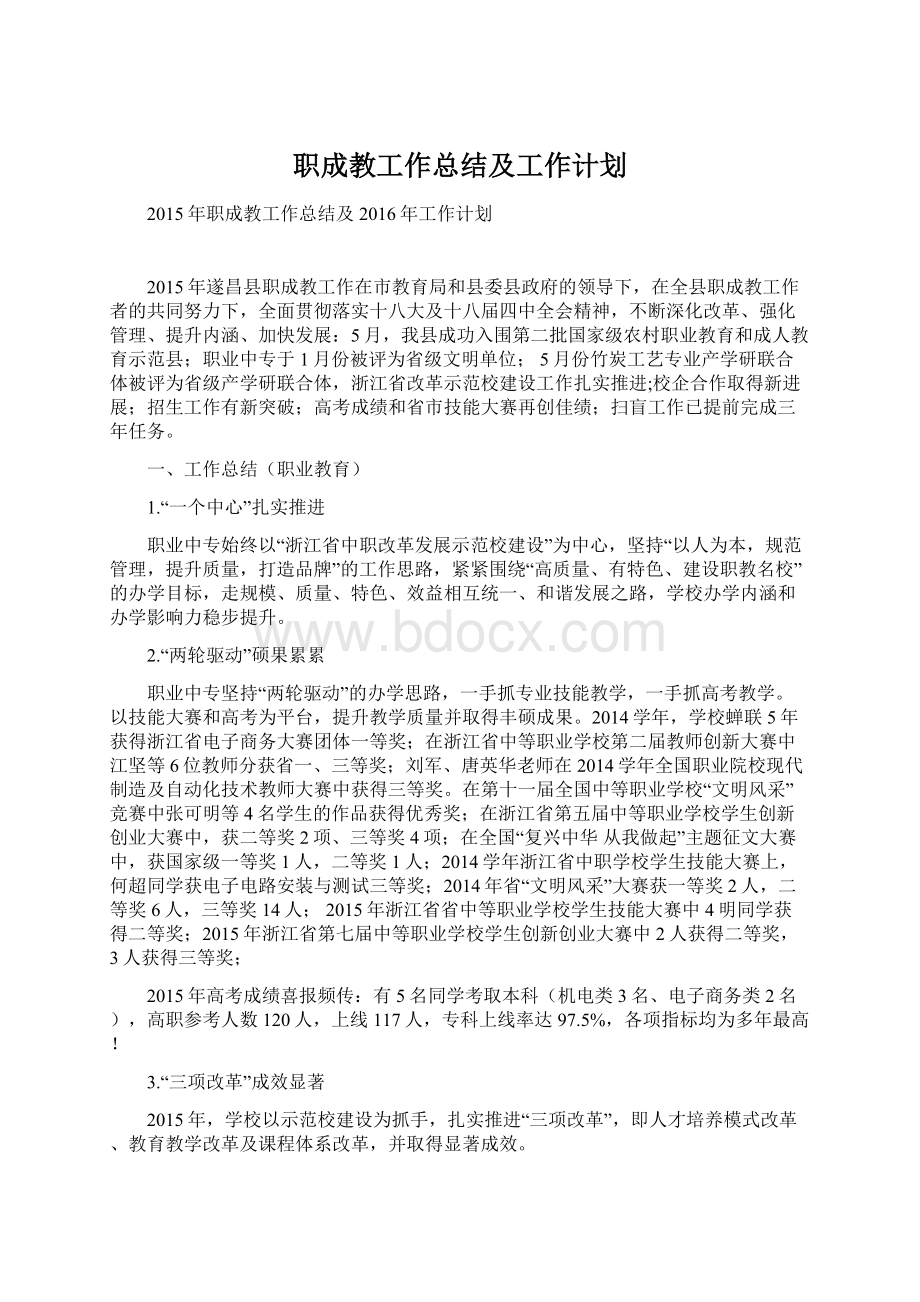 职成教工作总结及工作计划.docx