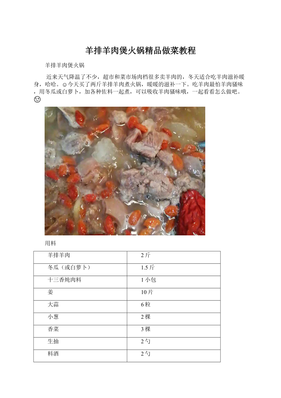 羊排羊肉煲火锅精品做菜教程.docx