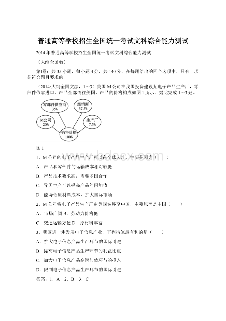 普通高等学校招生全国统一考试文科综合能力测试Word文档格式.docx_第1页