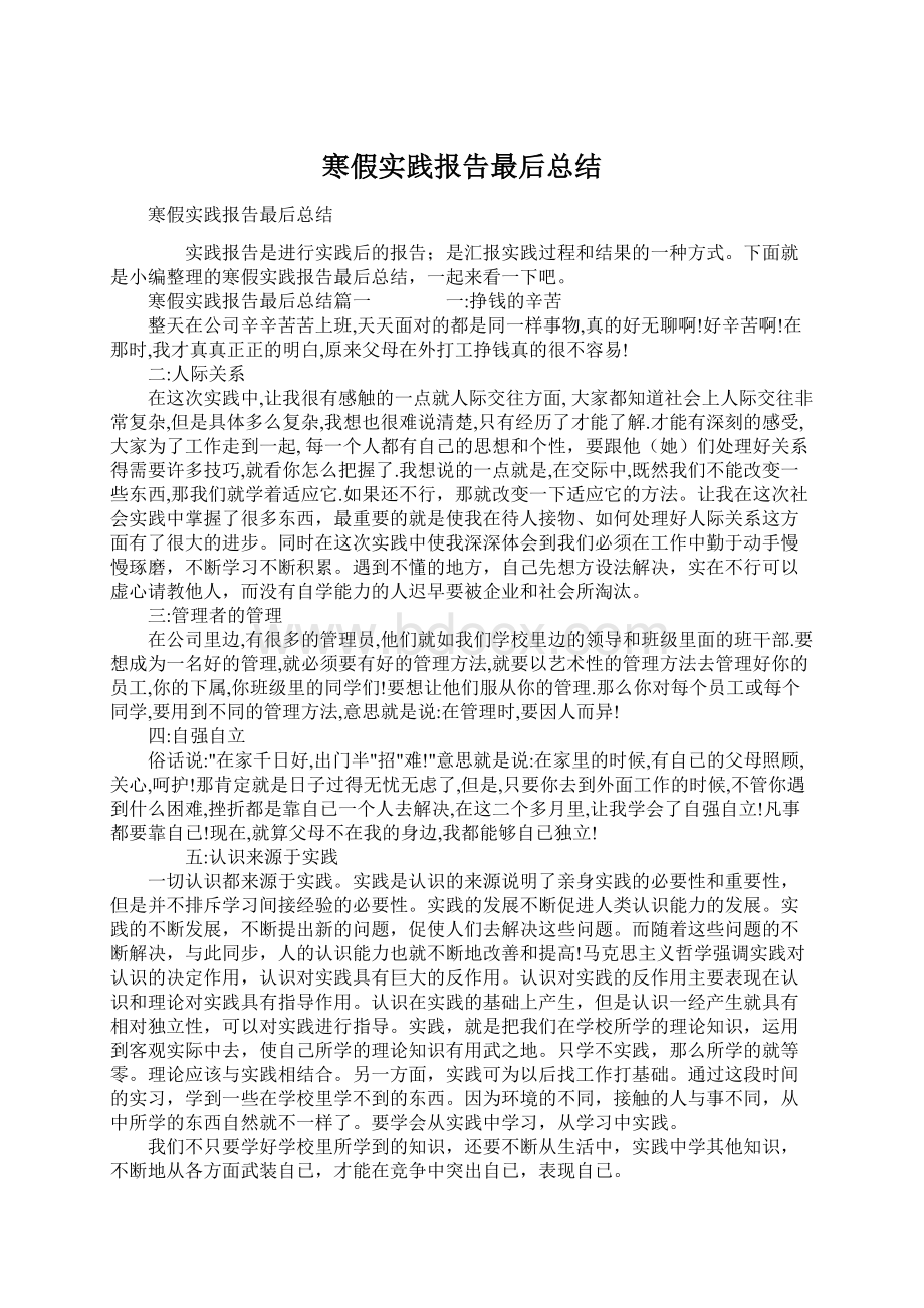 寒假实践报告最后总结Word格式文档下载.docx