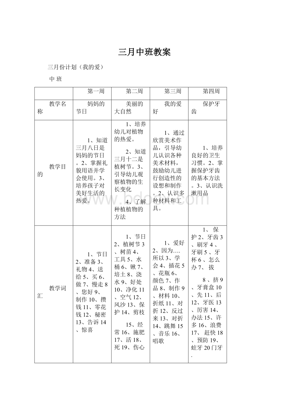 三月中班教案Word文档格式.docx