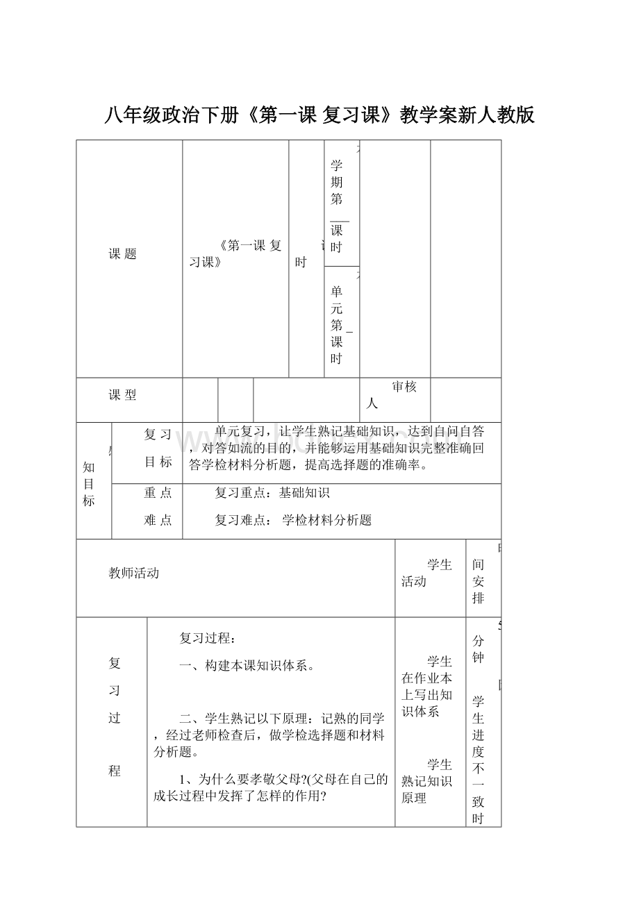 八年级政治下册《第一课 复习课》教学案新人教版.docx