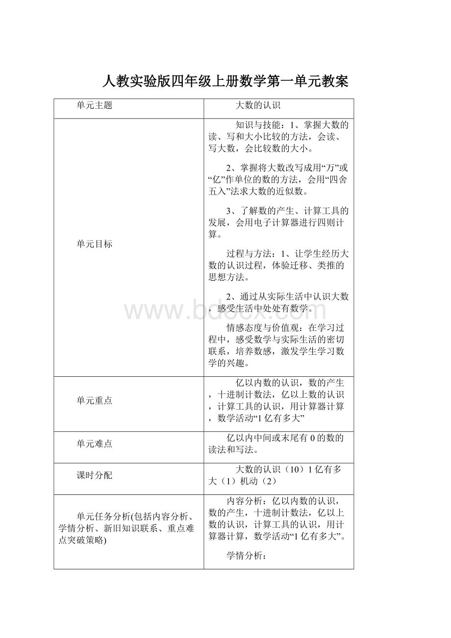 人教实验版四年级上册数学第一单元教案Word文档格式.docx