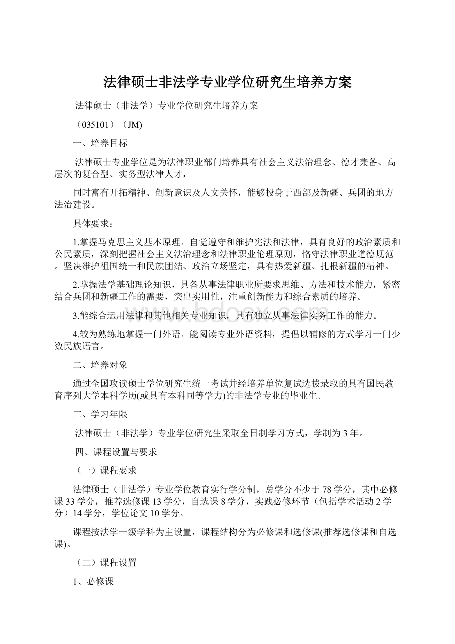 法律硕士非法学专业学位研究生培养方案.docx