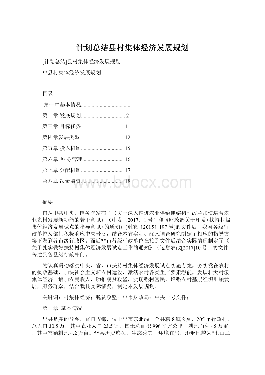 计划总结县村集体经济发展规划.docx