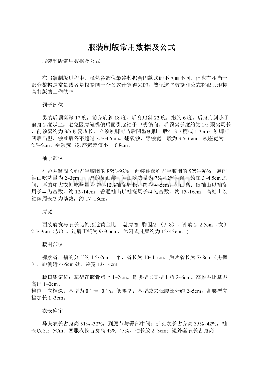 服装制版常用数据及公式.docx_第1页