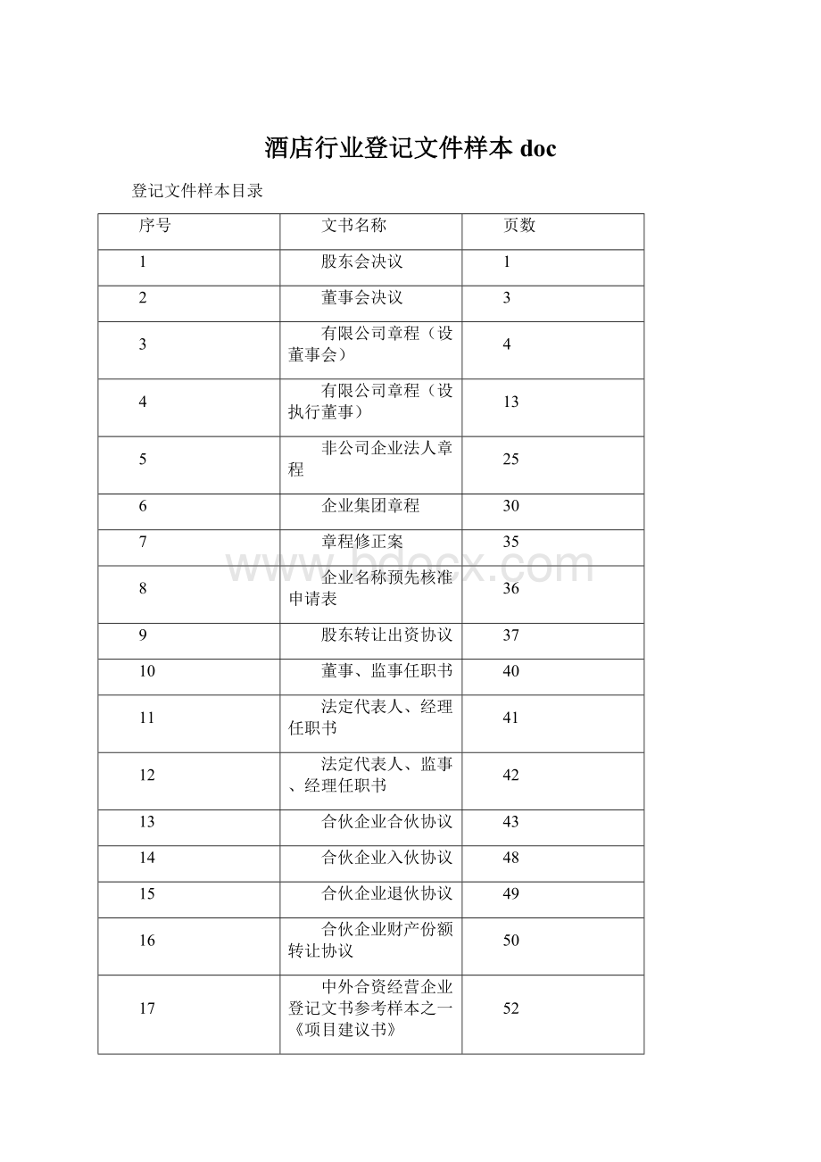 酒店行业登记文件样本docWord格式文档下载.docx_第1页