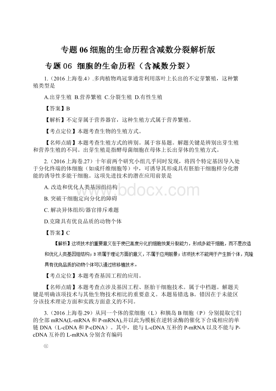 专题06细胞的生命历程含减数分裂解析版.docx