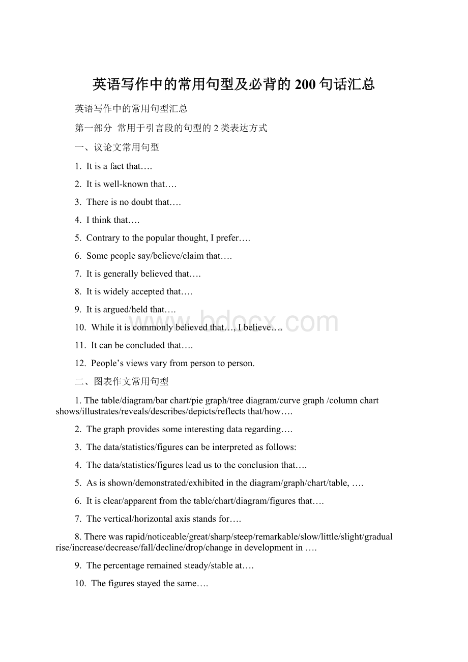 英语写作中的常用句型及必背的200句话汇总.docx