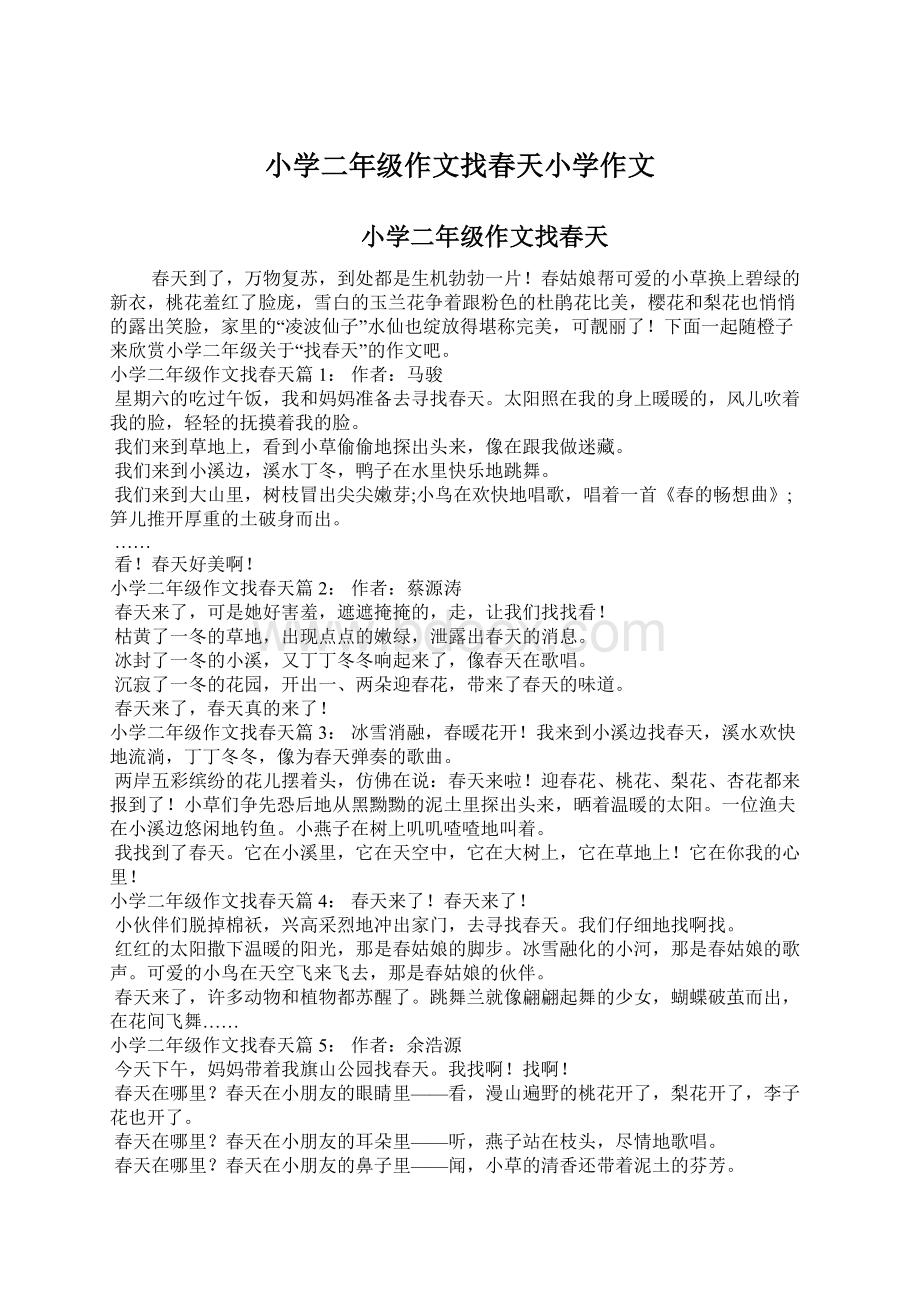 小学二年级作文找春天小学作文Word格式.docx