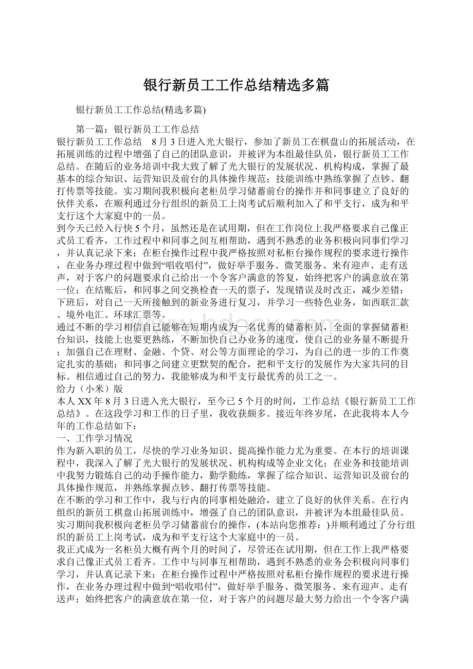 银行新员工工作总结精选多篇.docx_第1页