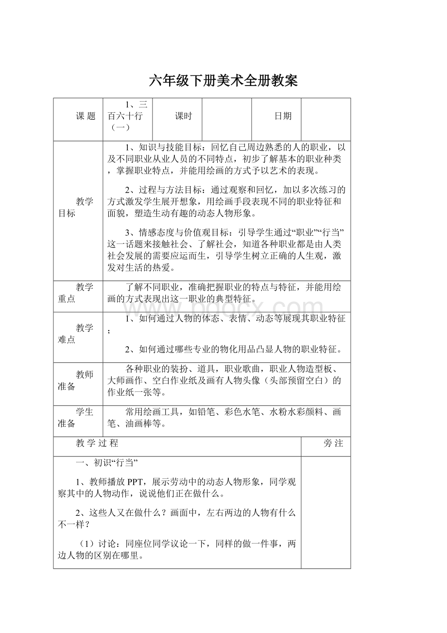 六年级下册美术全册教案.docx_第1页