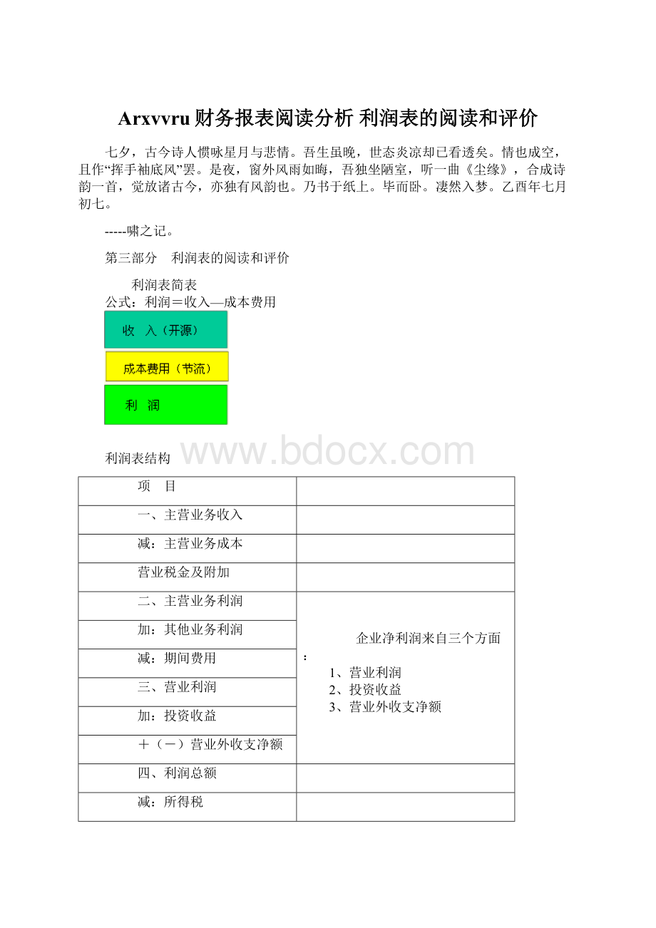 Arxvvru财务报表阅读分析 利润表的阅读和评价.docx_第1页