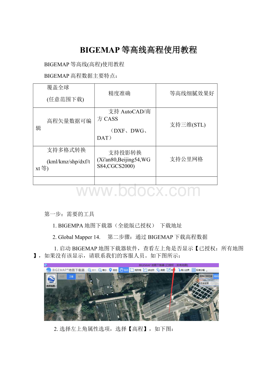 BIGEMAP等高线高程使用教程.docx