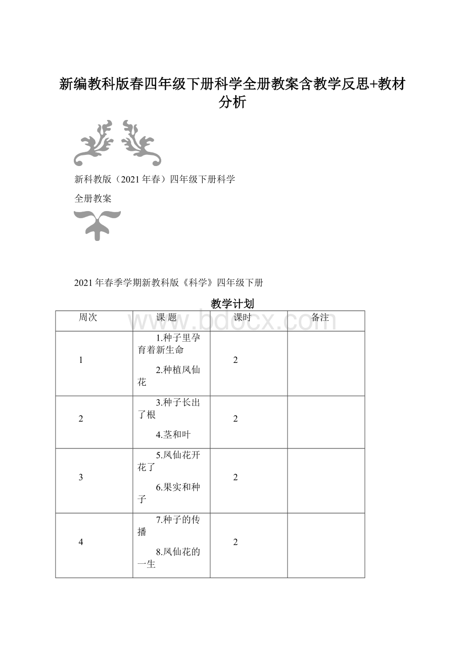 新编教科版春四年级下册科学全册教案含教学反思+教材分析Word文档下载推荐.docx_第1页