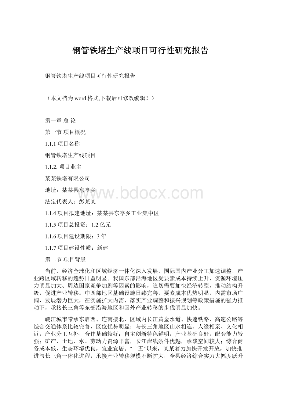 钢管铁塔生产线项目可行性研究报告.docx