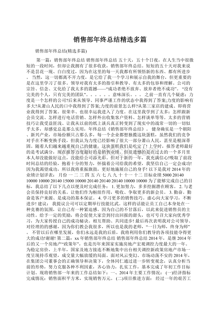 销售部年终总结精选多篇Word文档格式.docx