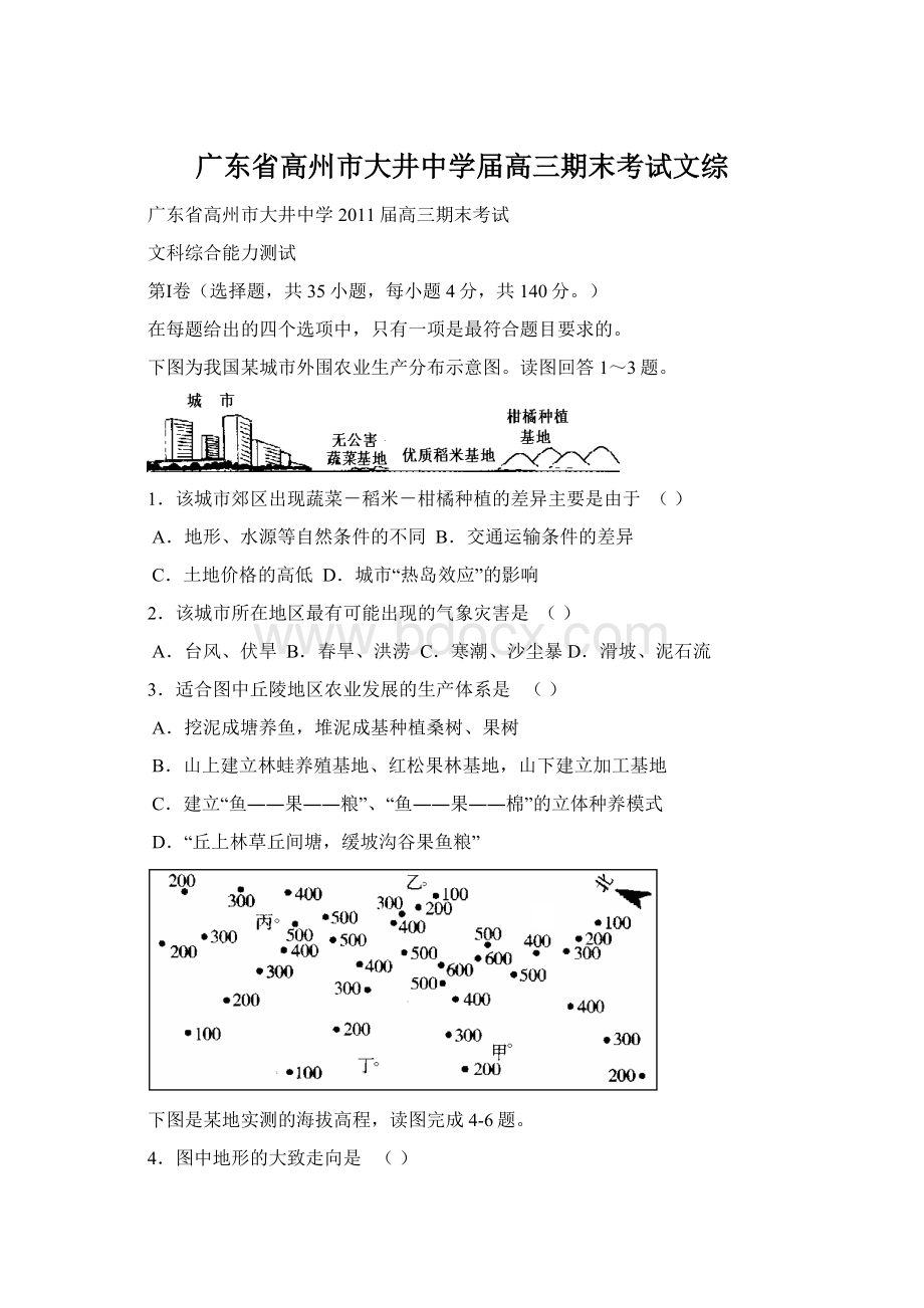 广东省高州市大井中学届高三期末考试文综.docx_第1页