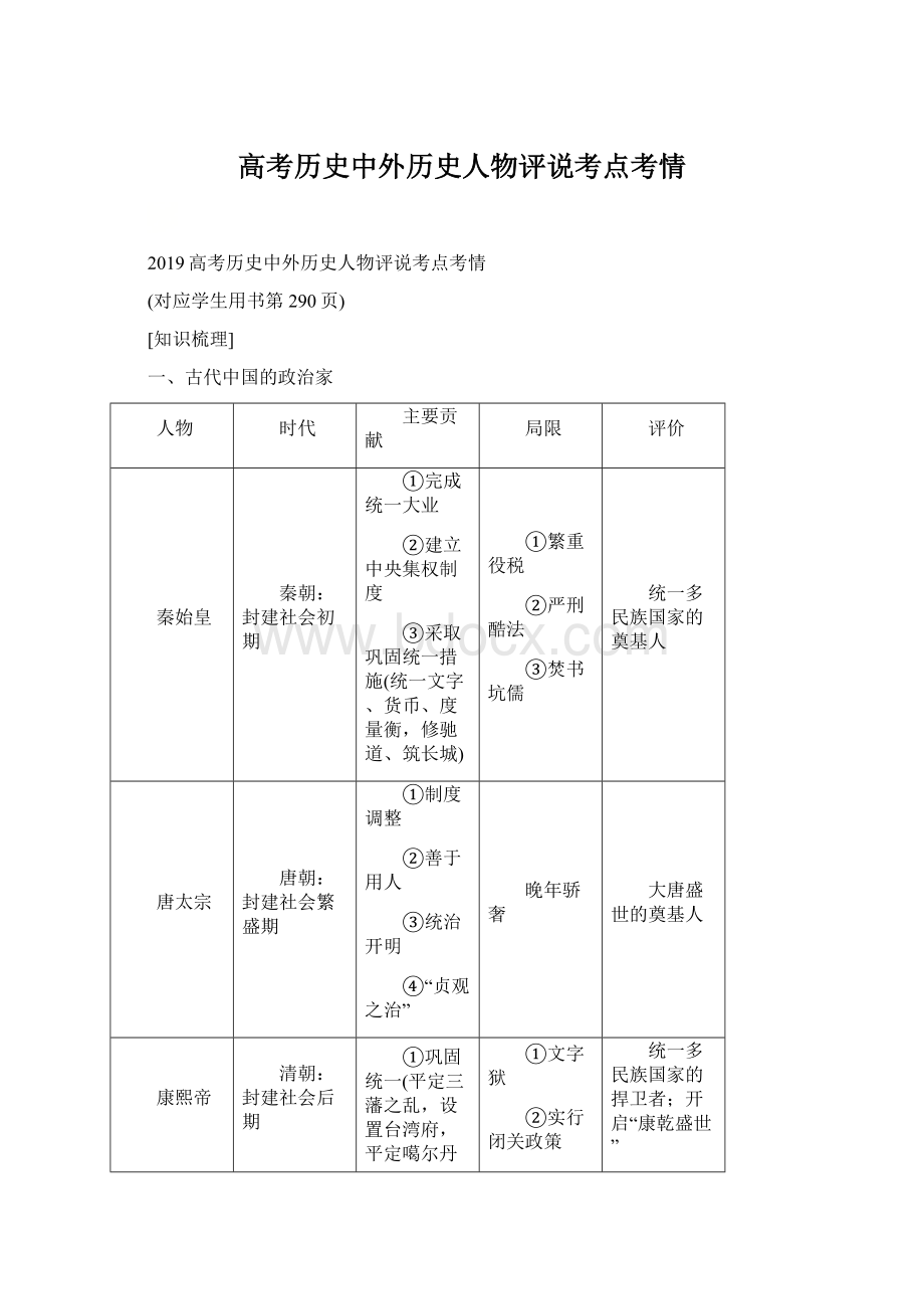 高考历史中外历史人物评说考点考情Word格式文档下载.docx