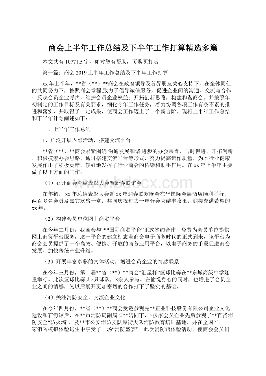 商会上半年工作总结及下半年工作打算精选多篇.docx