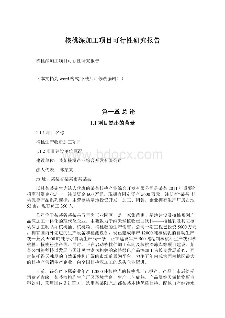 核桃深加工项目可行性研究报告Word格式文档下载.docx