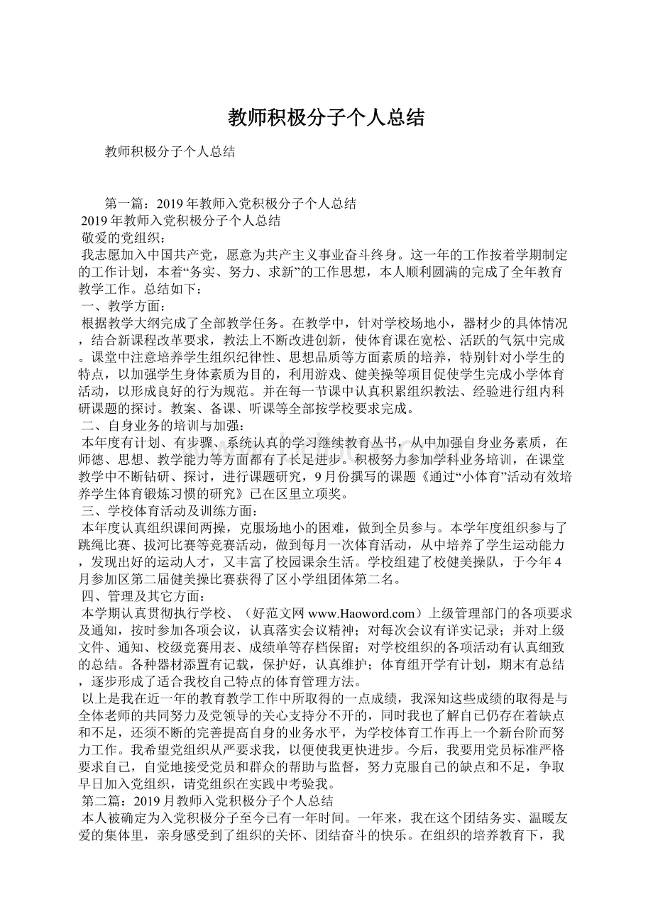 教师积极分子个人总结.docx