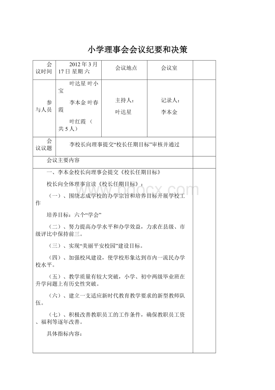 小学理事会会议纪要和决策.docx_第1页