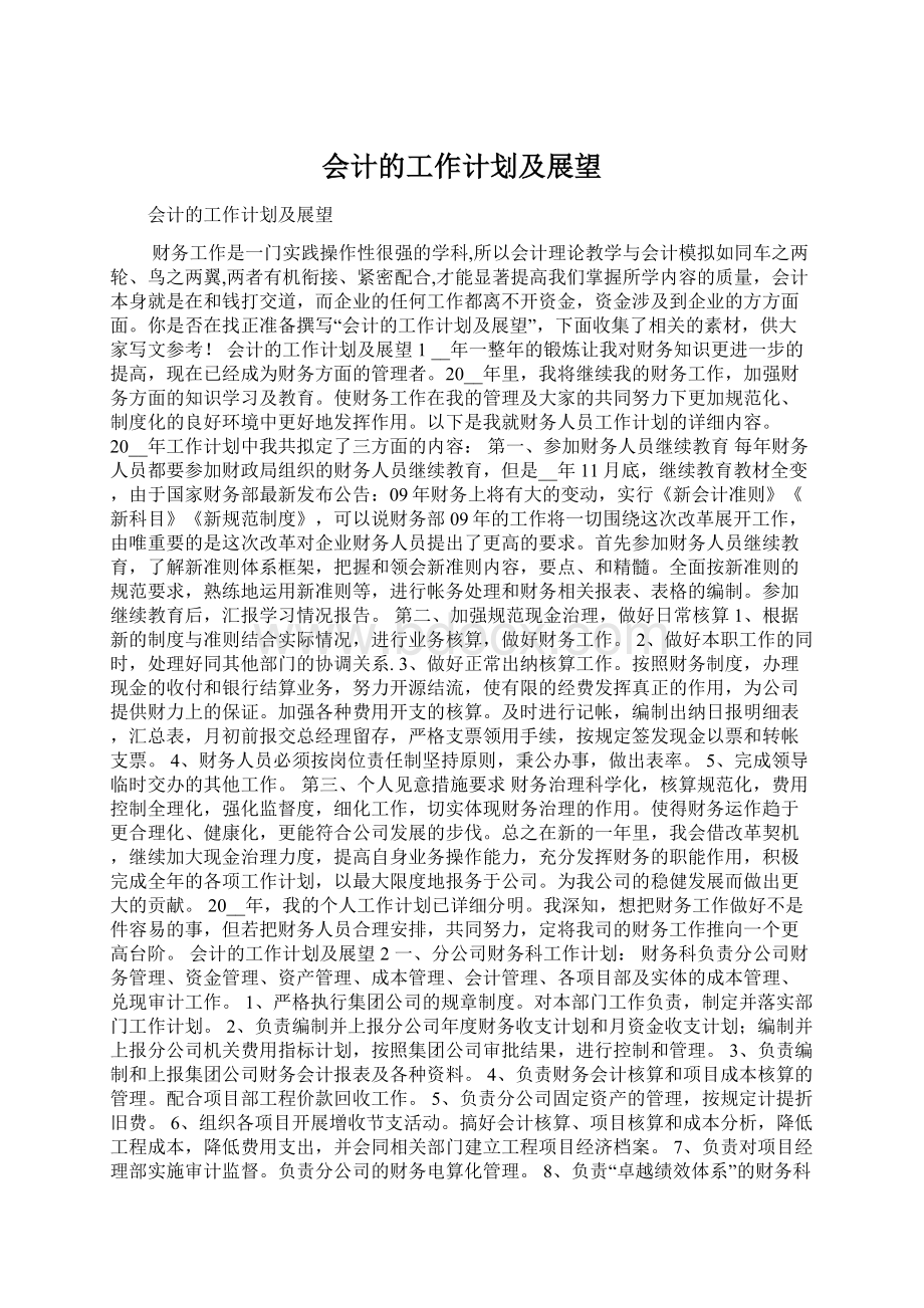 会计的工作计划及展望.docx_第1页