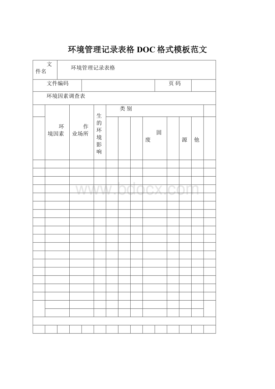 环境管理记录表格DOC格式模板范文Word文件下载.docx