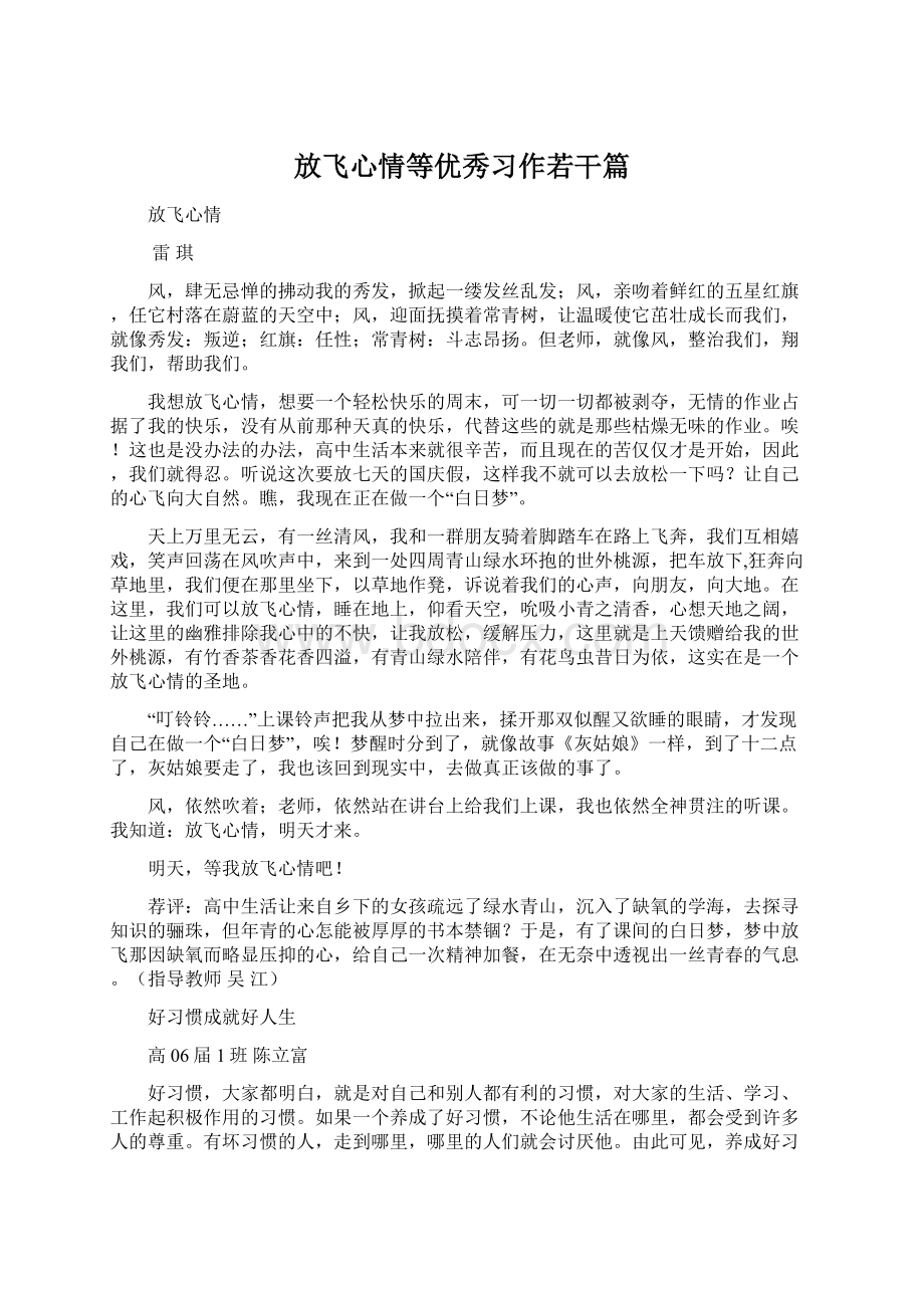 放飞心情等优秀习作若干篇.docx