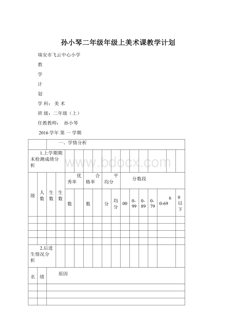 孙小琴二年级年级上美术课教学计划Word格式文档下载.docx_第1页