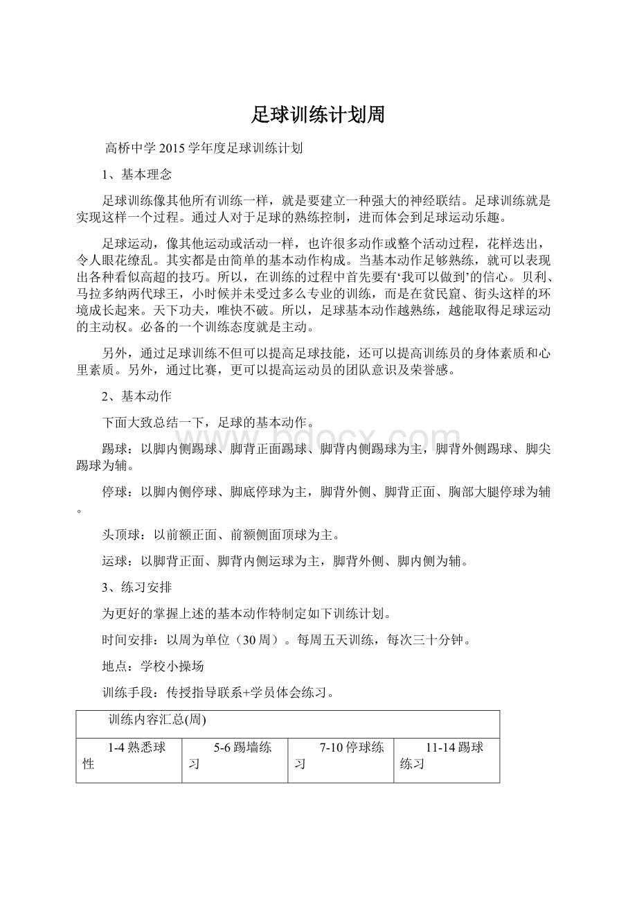 足球训练计划周文档格式.docx