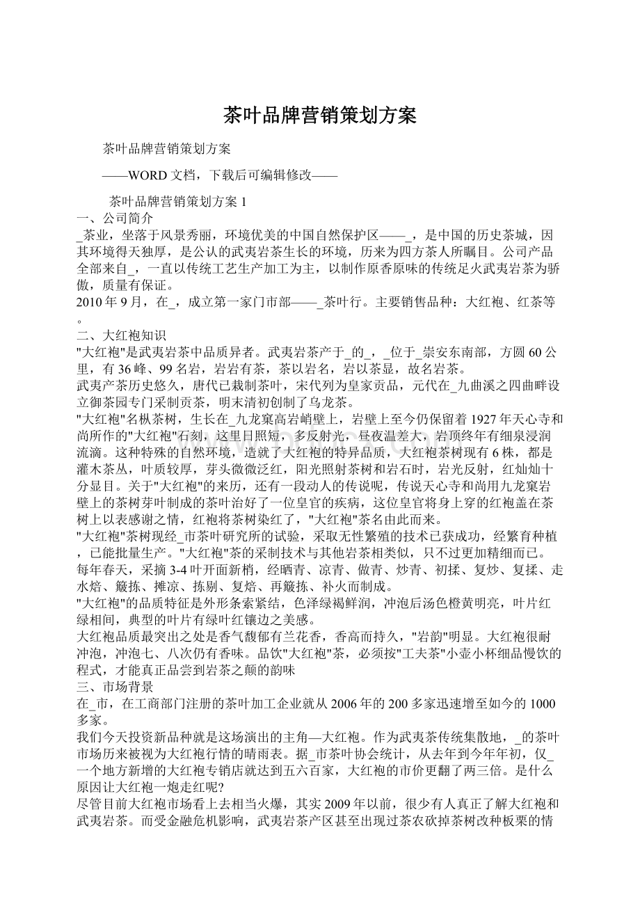 茶叶品牌营销策划方案文档格式.docx