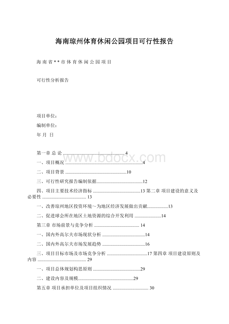 海南琼州体育休闲公园项目可行性报告Word格式.docx_第1页