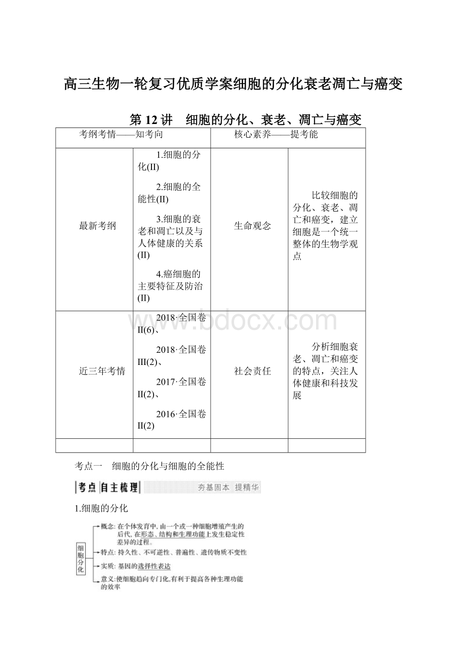 高三生物一轮复习优质学案细胞的分化衰老凋亡与癌变文档格式.docx