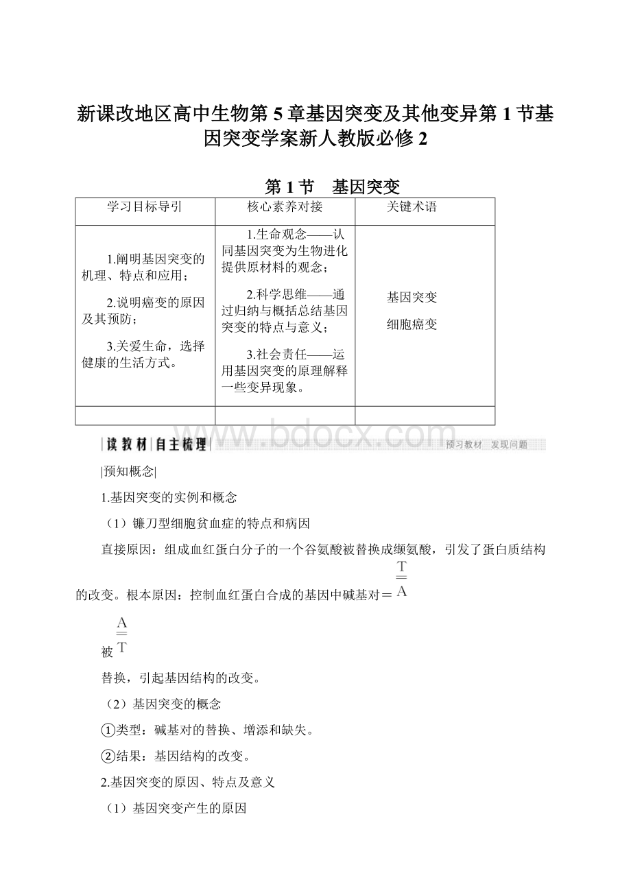 新课改地区高中生物第5章基因突变及其他变异第1节基因突变学案新人教版必修2Word文件下载.docx