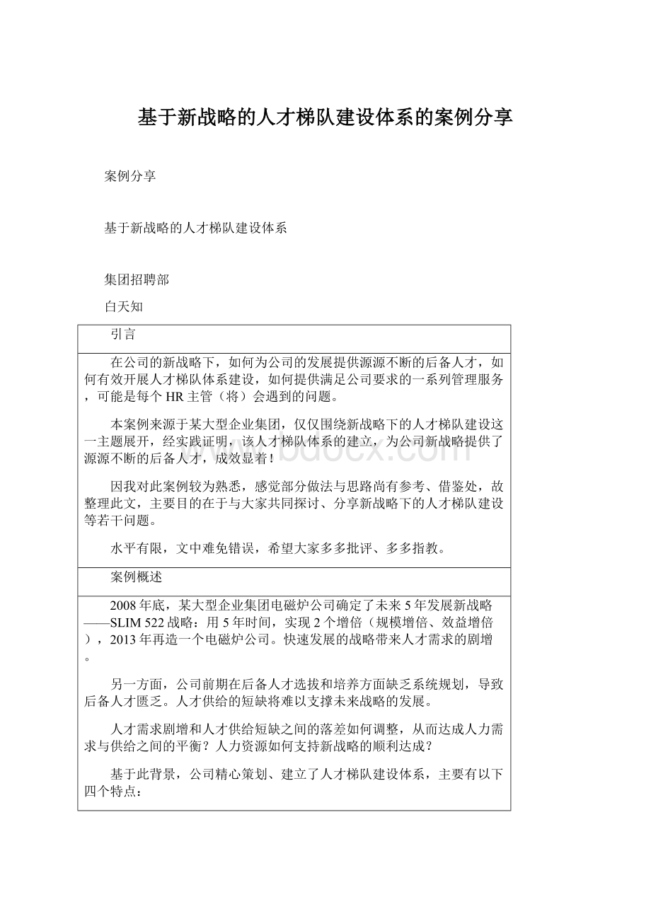 基于新战略的人才梯队建设体系的案例分享Word格式.docx