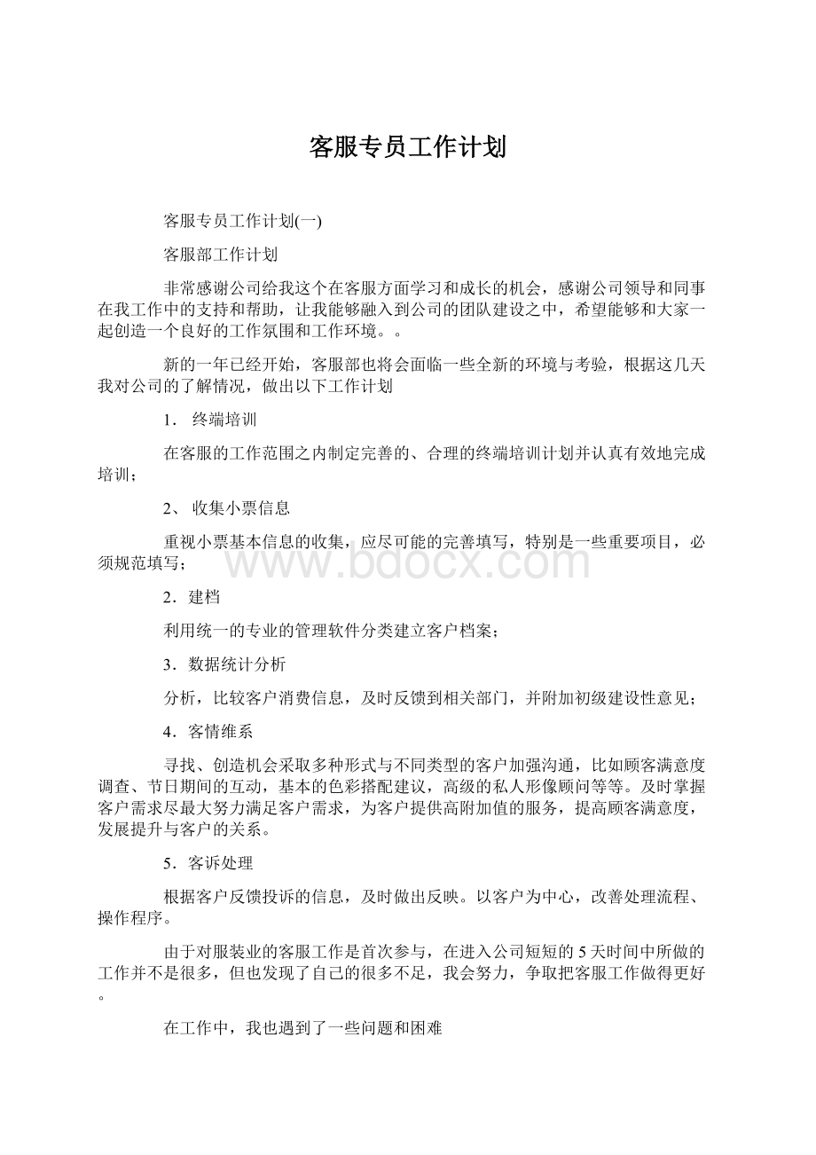 客服专员工作计划.docx_第1页