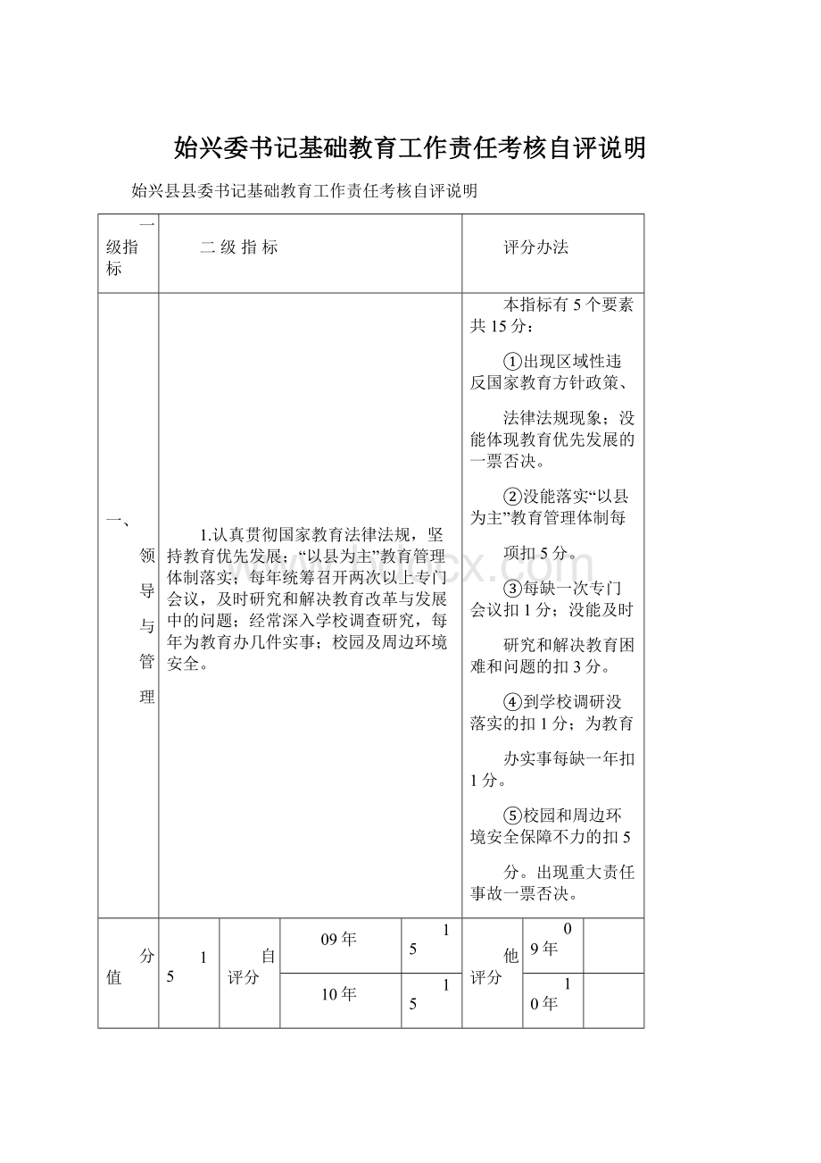 始兴委书记基础教育工作责任考核自评说明.docx_第1页