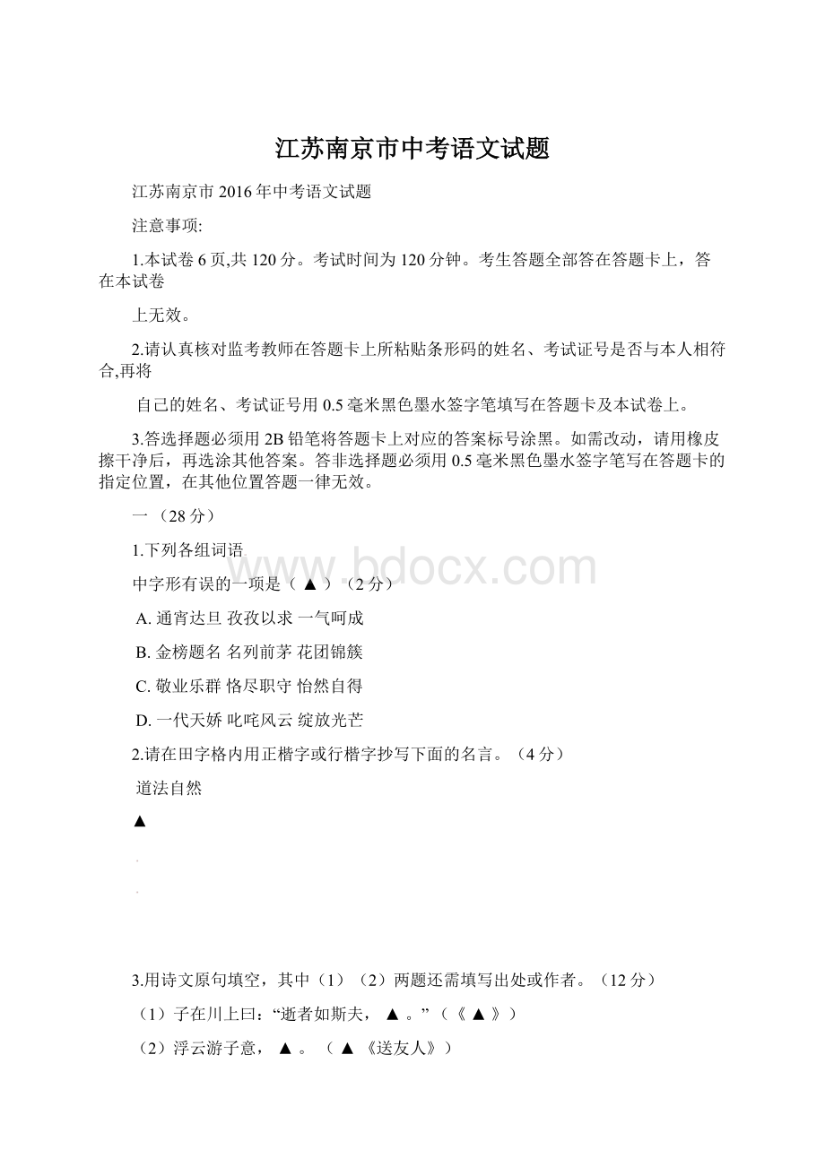 江苏南京市中考语文试题.docx_第1页