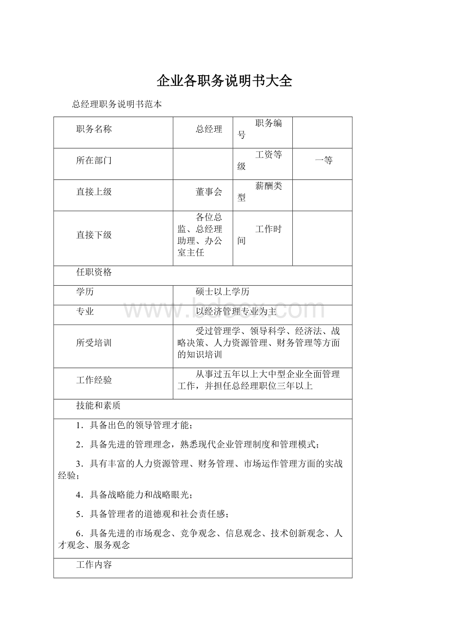 企业各职务说明书大全.docx