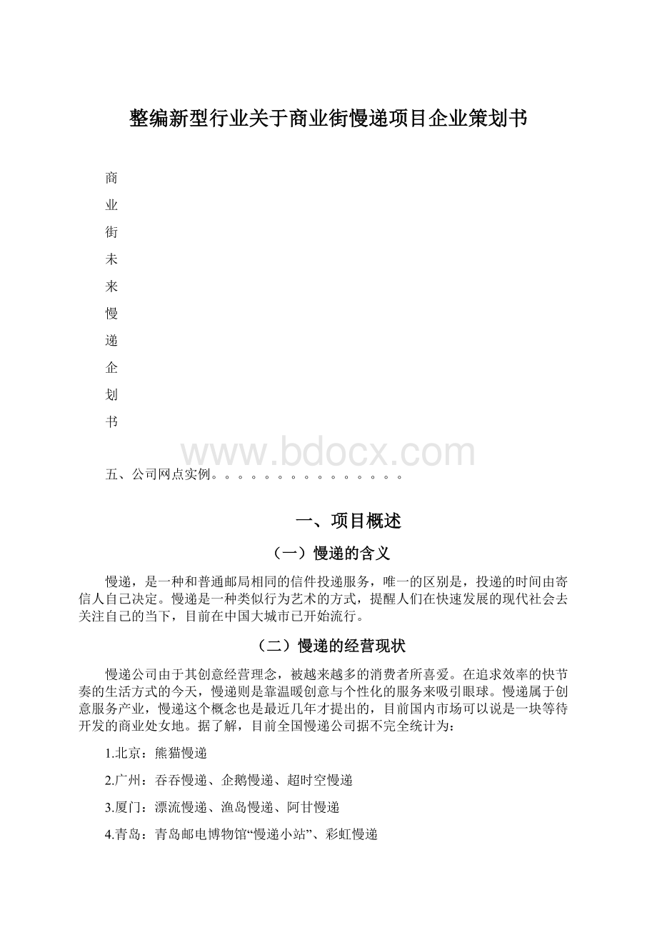 整编新型行业关于商业街慢递项目企业策划书.docx_第1页